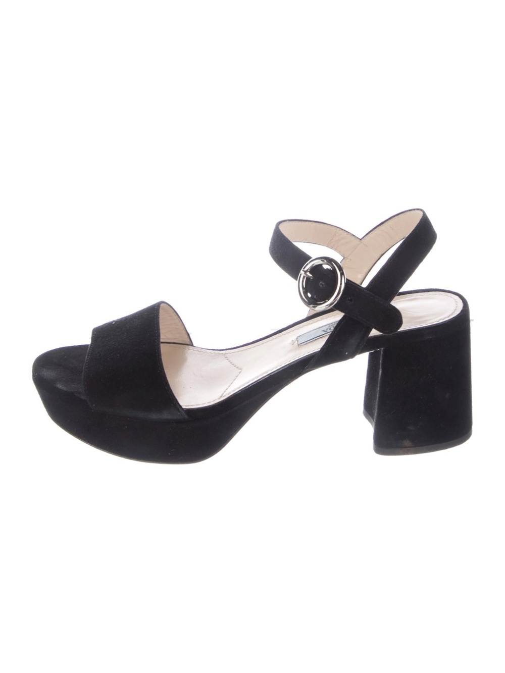 Prada Black Suede Block Heel Sandals with Ankle Strap size 40